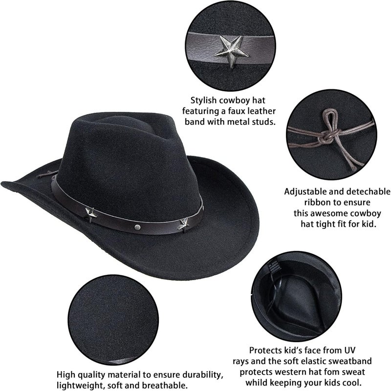 FGSS Kids Western Hats Boys Girls Cowboy Felt Fedora with Belt Buckle 3-7T - Image 3